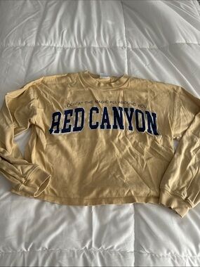 Zara Yellow Long Sleeve 'Red Canyon' Tee with Navy Lettering